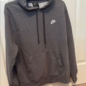 Nike Gray Sweatshirt with Swoosh Logo and Drawstring Hood